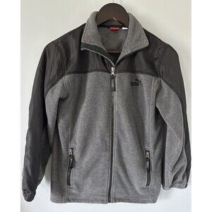 PUMA Boys Fleece And Nylon Full Zip Light Weight Jacket Gray & Black Size Medium